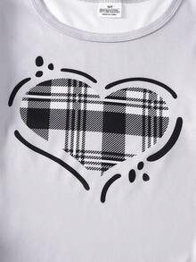 2pcs/Set Girls Plaid Print Heart Pattern Long Sleeve Top And Pants Snug Fit Casual Loungewear,Tween Girl Pajamas For Fall&Winter Clothings - Grey - View 6