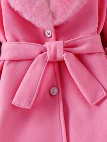 SHEIN Elladie kids 女童仿毛领大衣，优雅可爱，适合年轻女孩冬季穿着。优雅女童外套，抓绒外套，秋冬季女童连衣裙，女童大衣。 - 西瓜粉 - 查看 7