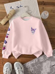 HELLO KITTY AND FRIENDS | SHEIN Tween Girl Casual Letter & Cartoon Graphic Crew Neck Sweatshirt, Autumn - White - View 2