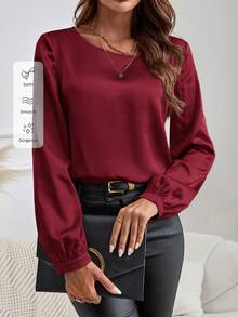EMERY ROSE Women's Elegant Commuter Style Round Neck Long Sleeve Top, Christmas