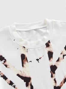 ROMWE MEN Grunge Punk Herr T-shirt med rund hals och flaggmönster, långärmad, färgblock och avslappnad passform - Svart - Visa 3