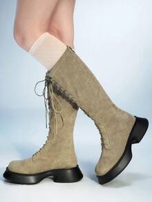 Sugerpunk Slimming Women's Thigh High Boots, Thick Sole Elastic Skinny Boots, Elevated Shaft Riding Boots - Light Grey - View 7