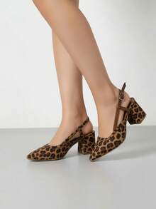 Zapato de mujer estampado animal punta fina correa ajustable tacón grueso estilo moderno fiesta oficina primavera verano - Multicolor - Ver 3