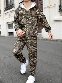 Cozy Fall & Winter Styles, Boys Casual Fashion CreatiPersonalizedity Fresh Green Leaf Forest Pattern Print Hoodie And Sweatpants Set, Comfortable Outfit For Autumn/Winter - Multicolor - View 3