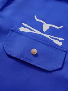 Manfinity Nomadique Stylish Men's Royal Blue Regular Length Long Sleeve Western Cowboy Shirt With Graphic Print And Pockets - Royal Blue - View 6