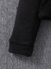 1pc Tween Girl Solid Long Sleeve Collar Fuzzy Jacket