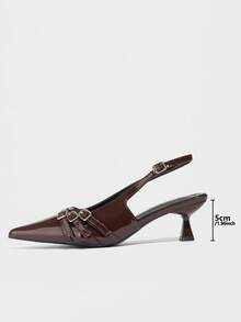 CUCCOO BIZCHIC Zapatos de fiesta de tacón de aguja de punta fina y tira trasera para mujer, de temporada primavera/verano - Café integral - Ver 2