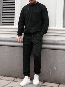 Manfinity Homme Men's Casual Crew Neck Long Sleeve Sweatshirt And Pants Set Men White Sweatsuit Set 2 Pieces Sweatsuit Set Men Men 2 Pieces Outfit White White Sweat Set Men 2 Pieces Set Men White - Black - View 3