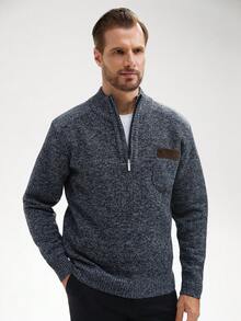 Manfinity Mode Men's Casual Geometric Pattern Sweater, Autumn/Winter Christmas, For Fall - Navy Blue - View 1