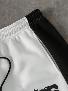 Manfinity Roghcode Men's Casual Fashion Street Letter Print Contrast Color Patchwork Drawstring Waist Loose Wide Leg Pants - White - View 5