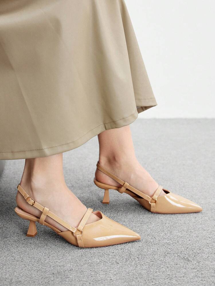 CUCCOO BIZCHIC Women's Pointed Toe Kitten Heel Apricot Fashionable All-Match Versatile Comfortable Commute Women's Mid-Heel Slip-On Mules, Suitable For Outdoor, Shopping, Office Wear