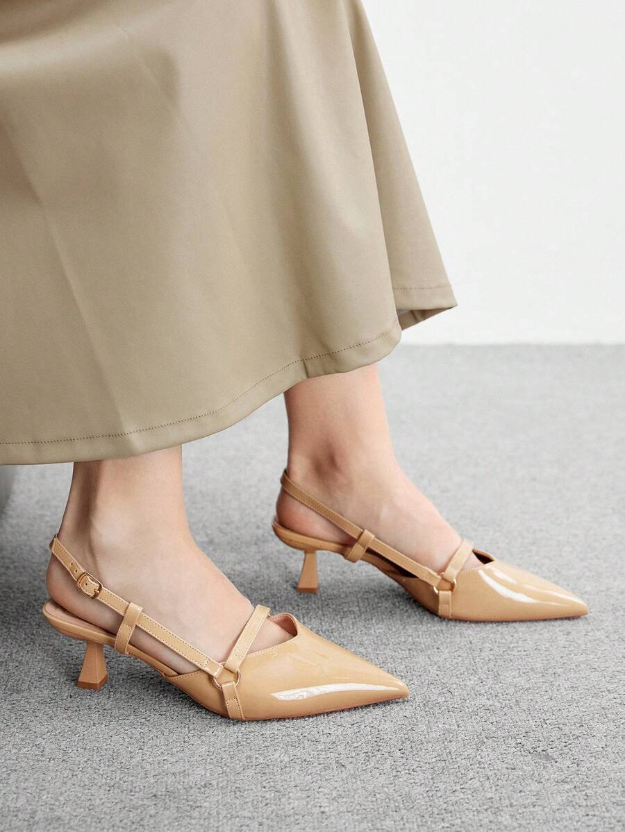 CUCCOO BIZCHIC Giày cao gót mũi nhọn màu mơ thời trang, dễ phối đồ, thoải mái khi đi làm, giày lười đế giữa cho nữ, thích hợp cho các hoạt động ngoài trời, mua sắm, công sở - Màu Khaki - Xem 1