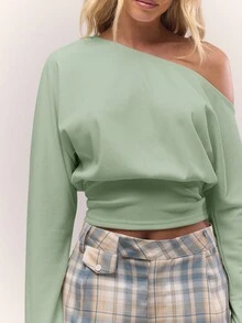 MUSERA 女士露肩收腰长袖上衣，适合假日、派对、春夏穿着 - 綠色 - 查看 5