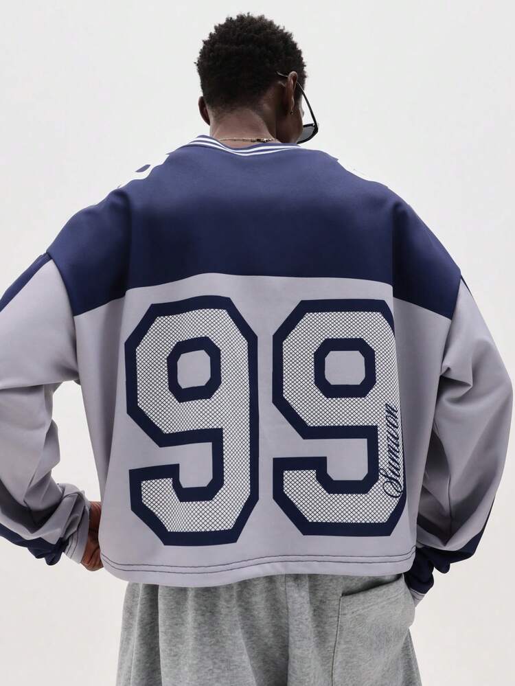 Long Sleeve V-Neck Jersey With Number Print