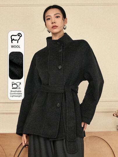 Dazy-Less 女士宽松商务休闲通勤优雅短款厚夹克，秋冬季常规大衣