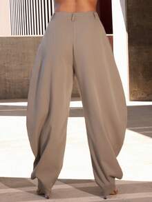 Vixey High Waisted Barrel Office Pants With Gold Button Cuffs - Brown - View 5