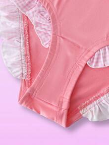 Ruffled Plaid Patchwork Cute Sweet Campus Style Triangular Panties For Teen Girls, Pink - Pink - View 6