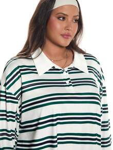 Solavibe 大码女式条纹Polo领落肩卫衣