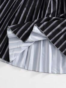 2pcs/Set Teen GirlDark Striped Blazer Jacket & Elastic Waist Pleated Skirt Suit, Casual School Style, Suitable For Autumn - Black - View 5