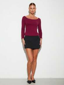Nuvra Women's Regular Burgundy Camisole Long Sleeve T-Shirt - Burgundy - View 3