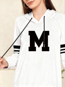 Modelyn M Letter Patchwork Striped Print Fashionable Hooded Raglan Long Sleeve Women's Long Dress, Spring/Autumn - Multicolor - View 3