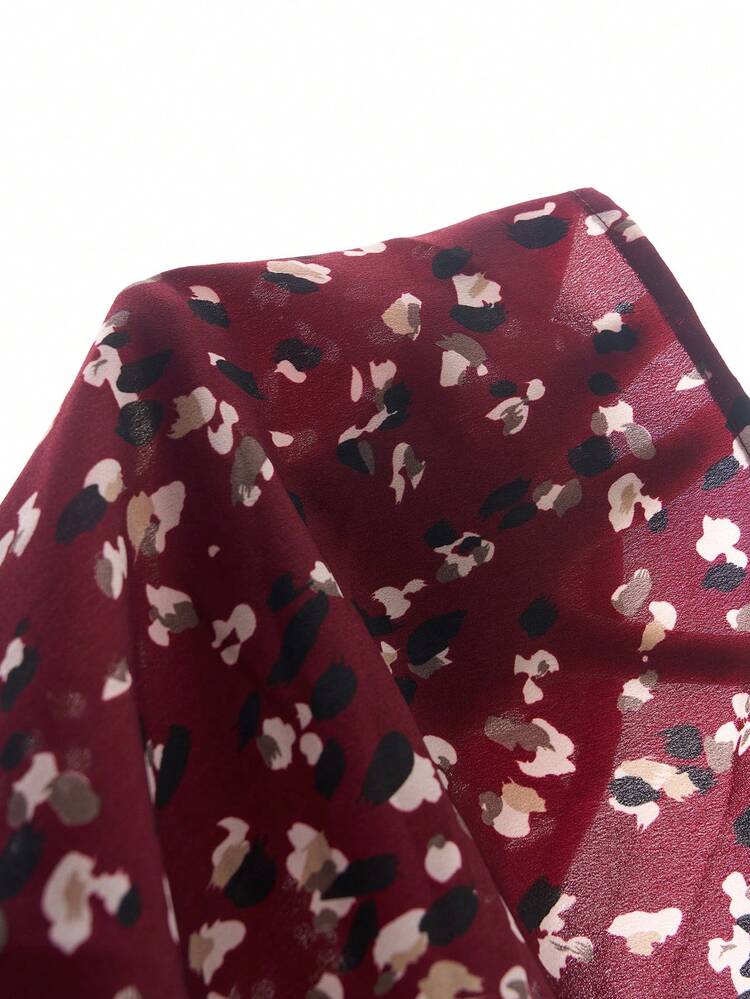 2pcs Plus Size Women Winter Country Elegant Casual Wine Red Leopard Print    Blouse Shirt Top And Black Pants Set With Pockets, Autumn/Winter ,Blouse And Pants Set,Going Out Outfits,2025 New Clothes,Simple And Fashionable For Everyday Wear, Plus Size Winter Clothes, Modest Two Piece Set,  Modest Sets For Women, Wide Leg Pants Set,Christmas Outfit For Women ,New Year Clothes, Thanksgiving Outfit For Women,Thanksgiving Outfit For Women