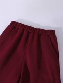 Sparklyn Zestaw 3 szt./zestaw dla nastolatek, dziewczęcy, uniwersalny, termiczny, podszyty, zapinany na zamek błyskawiczny zestaw z koszulką z nadrukiem i rozkloszowanymi spodniami, odpowiedni na jesienno-zimowe spacery na świeżym powietrzu, zakupy, dojazdy do pracy, można sparować z ocieplaną kurtką - Burgund - Zobacz 4