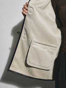 ATUI Studio 女士宽松休闲仿皮草长袖单排扣外套，秋冬季，情人节 - 杏色 - 查看 7