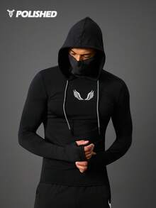 Manfinity Acti Log Men's Wing Print Long Sleeve Drawstring Hooded Sweatshirt Workout Gym-Wear - Black - View 4