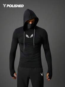 Manfinity Acti Log Men's Wing Print Long Sleeve Drawstring Hooded Sweatshirt Workout Gym-Wear - Black - View 8