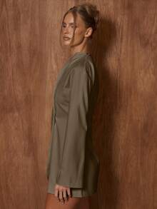 MUSERA High Neck Fitted Cinched Waist Blazer Only Cute Date Night Going Out Autumn Fall  Night Out Work Office Back To School Clean Cut Winter Party - Brown - View 3