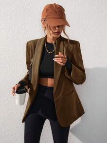 Aveloria Modichic Solid Color Fashionable Commuting OL Office Lady Design Suit Blazer  - Coffee Brown - View 6