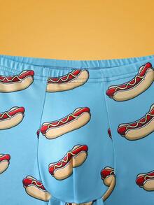 热狗印花、快餐印花、全身印花、薄荷蓝、街头风格、趣味、平角内裤、青少年、内衣 - 薄荷藍 - 查看 6