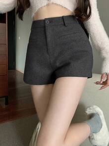 DAZY 女士加厚仿羊毛混纺商务休闲直筒裤，带口袋，优雅设计，适合办公室、通勤、秋冬季穿着。