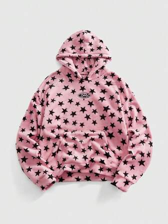 Street Life هودي كاجوال للرجال مطبوع عليه نجوم، خريف/شتاء