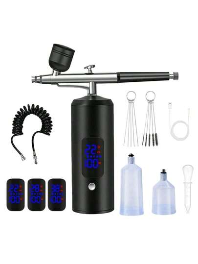 LCD Air Brush Kit With Air Compressor,3 Gear Pressure Cordless Airbrush Machine With Hose,38PSI Portable Airbrush Sprayer Gun For Painting Art, Barber, Model
