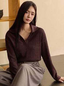 Livesso Blusa feminina folgada, casual, social, de escritório, cor sólida, de malha, patchwork, manga comprida, estilo camisa, outono