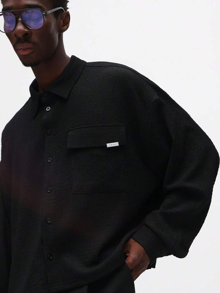 Long Sleeve Button Down Textured Shirt
