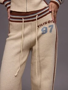 MUSERA Wide Leg Side Stripe Graphic Knit Jogger Bottoms Only Winter Night Out Going Out Streetwear Cute Back To School Sexy Uncut Evening Party Elegant Spring Spring Summer Vacation - Multicolor - View 5