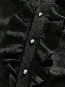 ROMWE MEN Men Solid Color Ruffle Gothic Front Button Elegant Long Sleeve Shirt, Fall - Black - View 3