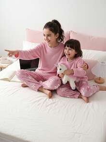 小女孩睡衣 2 件套，法兰绒柔软舒适套头衫，圆领长袖，心形和蝴蝶结印花长裤，甜美风格，非常适合圣诞节、情人节、生日、闺蜜礼物 - 粉色 - 查看 6