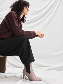 Mnmlis Ghete de damă cu toc înalt și vârf ascuțit, la modă, cu blocuri de culoare - Kaki - Vizualizare 6