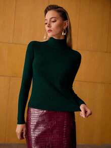 MOTF PREMIUM WOMEN MOCK NECK SLIM FIT SWEATER - Dark Green - View 8