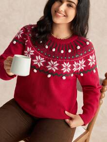 Nubod Set de 2 suéteres de punto con decoración de copos de nieve navideños, estilo vintage versátil y de moda para tallas grandes, conjunto a juego