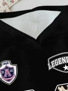 Slaydiva Printed Hoodie Contrast Color Tracksuit F1 Letter Number Badge Printed Street Fashion Hip Hop Graphic Plus Size Sweatshirt For Women, Suitable For Autumn/Winter, Airport Outfit, Chic Leopard Print Hoodie Black Hoodie Hoodies Y2k Hoodie