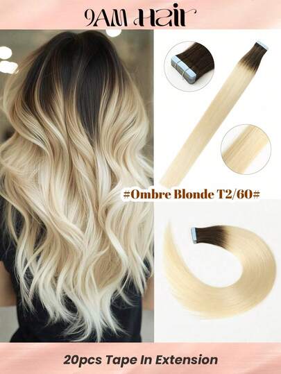 20 件 50 克胶带接发，100% 真人接发，适用于沙龙丝滑无缝隐形，T2/60# 深棕色根部渐变金色，适合稀疏头发女性，自然外观顶级品质