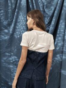 Nöista Dark Structured Denim Corset-Style Top With Asymmetrical Detailing And A Flattering Waist Shape, A Versatile Piece That Elevates Winter Outfits And Pairs Seamlessly With Skirts Or Trousers For Modern Christmas Looks Or Sleek New Year Styling. - Navy Blue - View 2