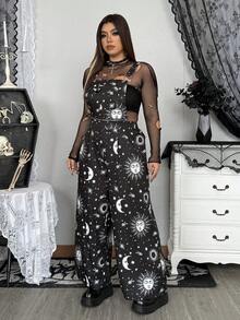 Whyspr Große Größen Jumpsuit in dunklem Stil mit Sonnenmotiv für Damen - Schwarz - Übersicht 3