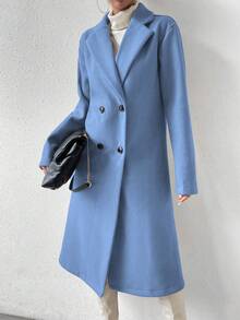 RosyDaze Women's Solid Color Minimalist Casual Turndown Collar Long Sleeve Overcoat - Baby Blue - View 4