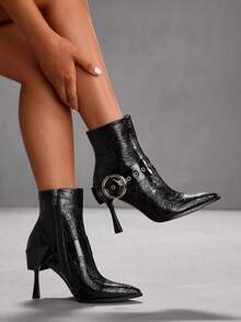 CUCCOO SZL Damskie botki na wysokim obcasie z zamkiem bocznym, popularne w Europie i Ameryce, z klamrą w szpic